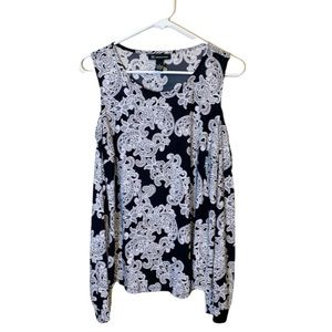 INC International Concepts Black and White Paisley Blouse